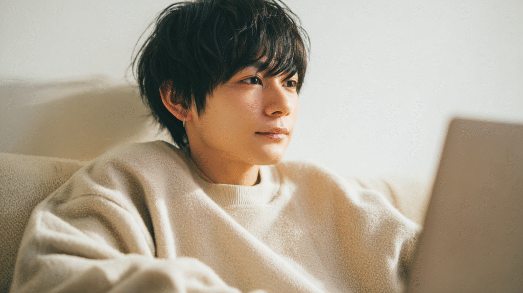 パソコンを操作している男